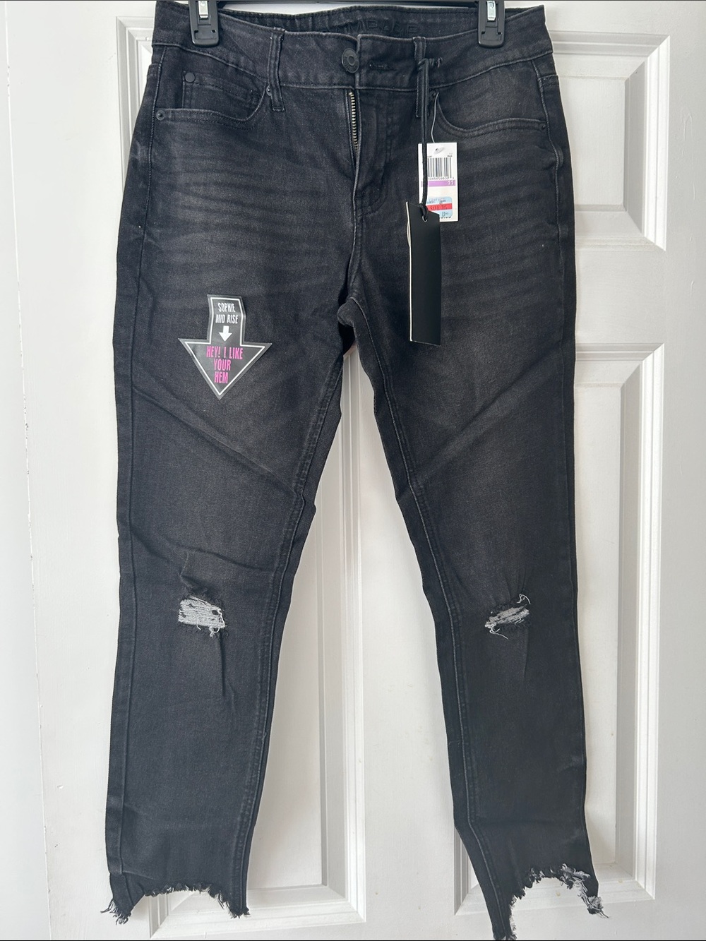 Rampage Black Distressed Skinny Jeans with Patch Accent